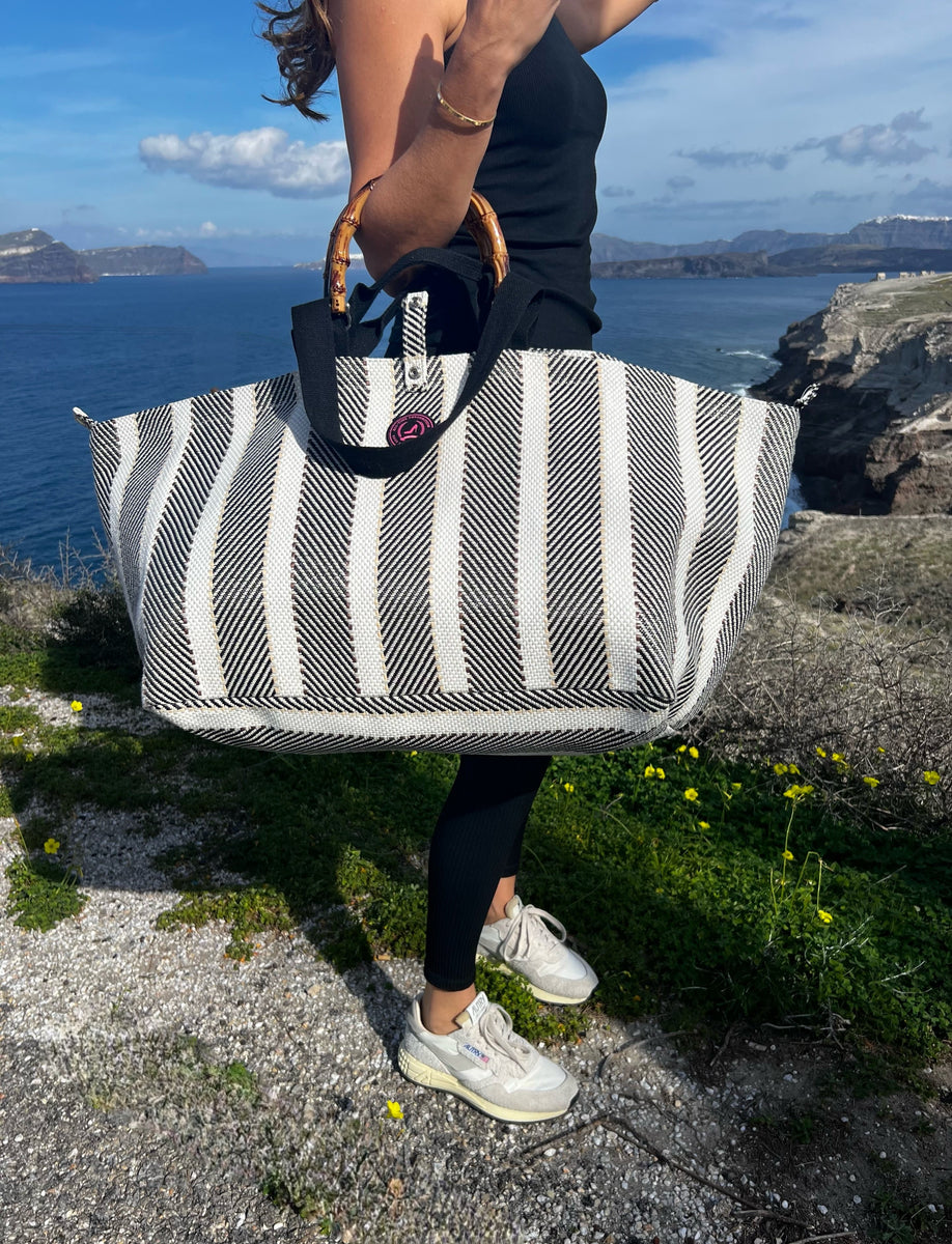 Large black & white stripe SANTORINI tote bag