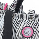 Medium tote bag with zebra print, durable handles, and spacious pink interior with zip pocket