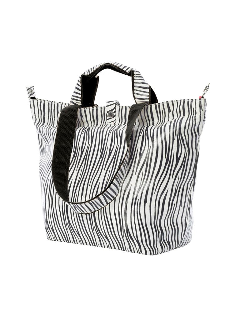 Mini-Zebra-Shopper mit schwarzen Henkeln und Reißverschluss