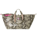 Grote shopper pythonprint met rits en roze voering, ideaal voor strand of reizen