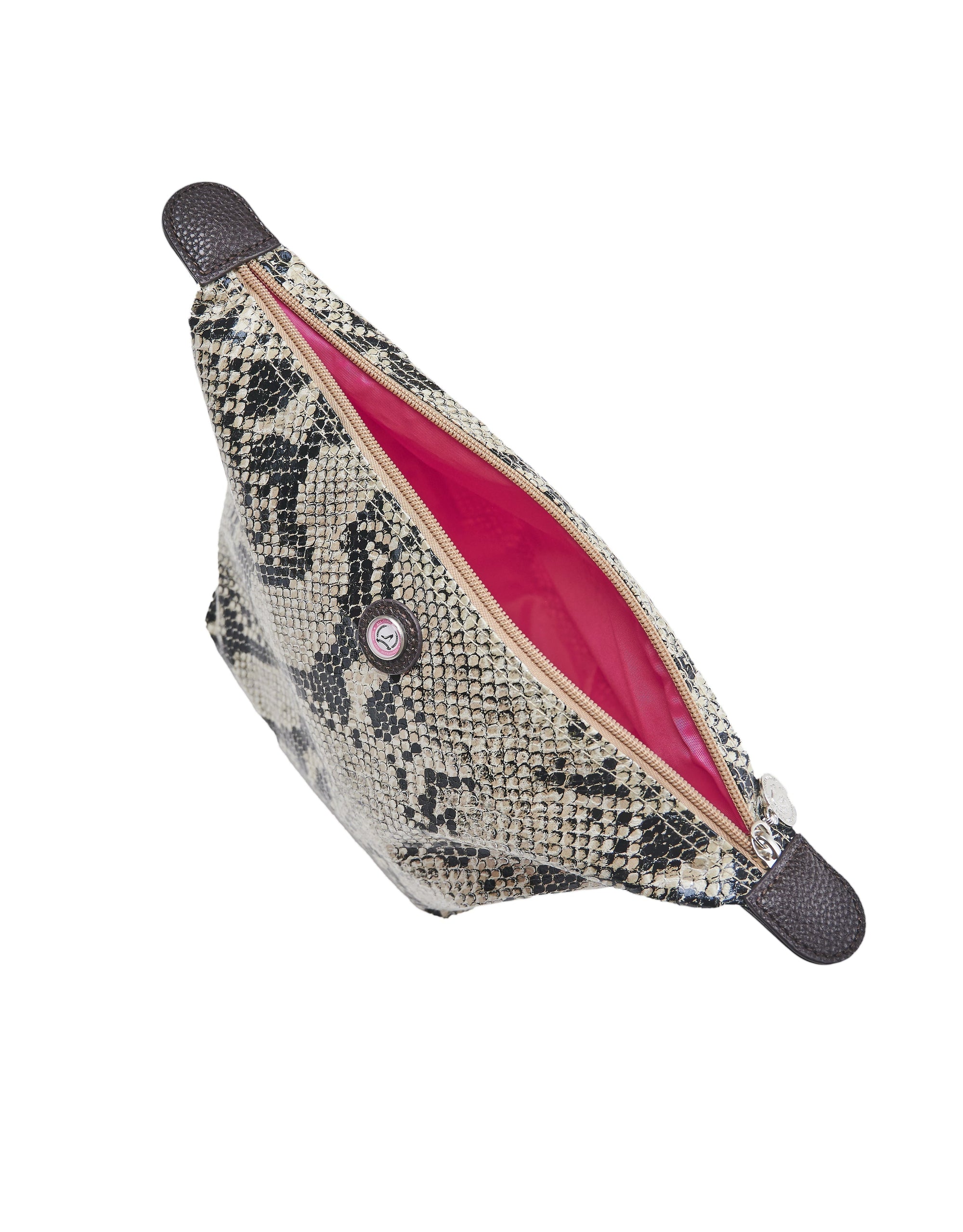 Edle Kosmetiktasche im Python-Print mit geräumigem Innenfach und rosa Futter