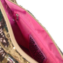 Kulturbeutel mit Reißverschluss, Camouflage-Pailletten in Gold, Grün, Braun und Grau, rosa Innenfutter