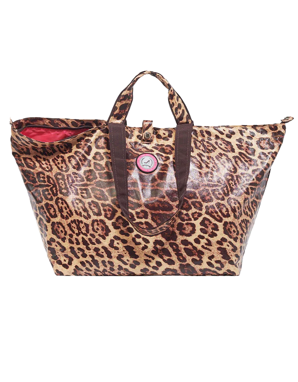 Kleine shopper luipaardprint met ritssluiting en brede hengsels, ideaal voor werk en vrije tijd