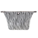 Toilettas met zebraprint en zwart-wit strepen, recht van voren gefotografeerd