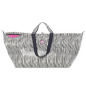Grote zebra shopper met zwarte hengsels en felroze voering