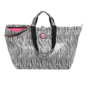 Kleine shopper met zwart-wit zebraprint, korte hengsels en lange hengsels, roze voering