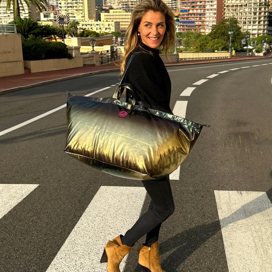 Grote shopper MONTE CARLO metallic zwart & goud