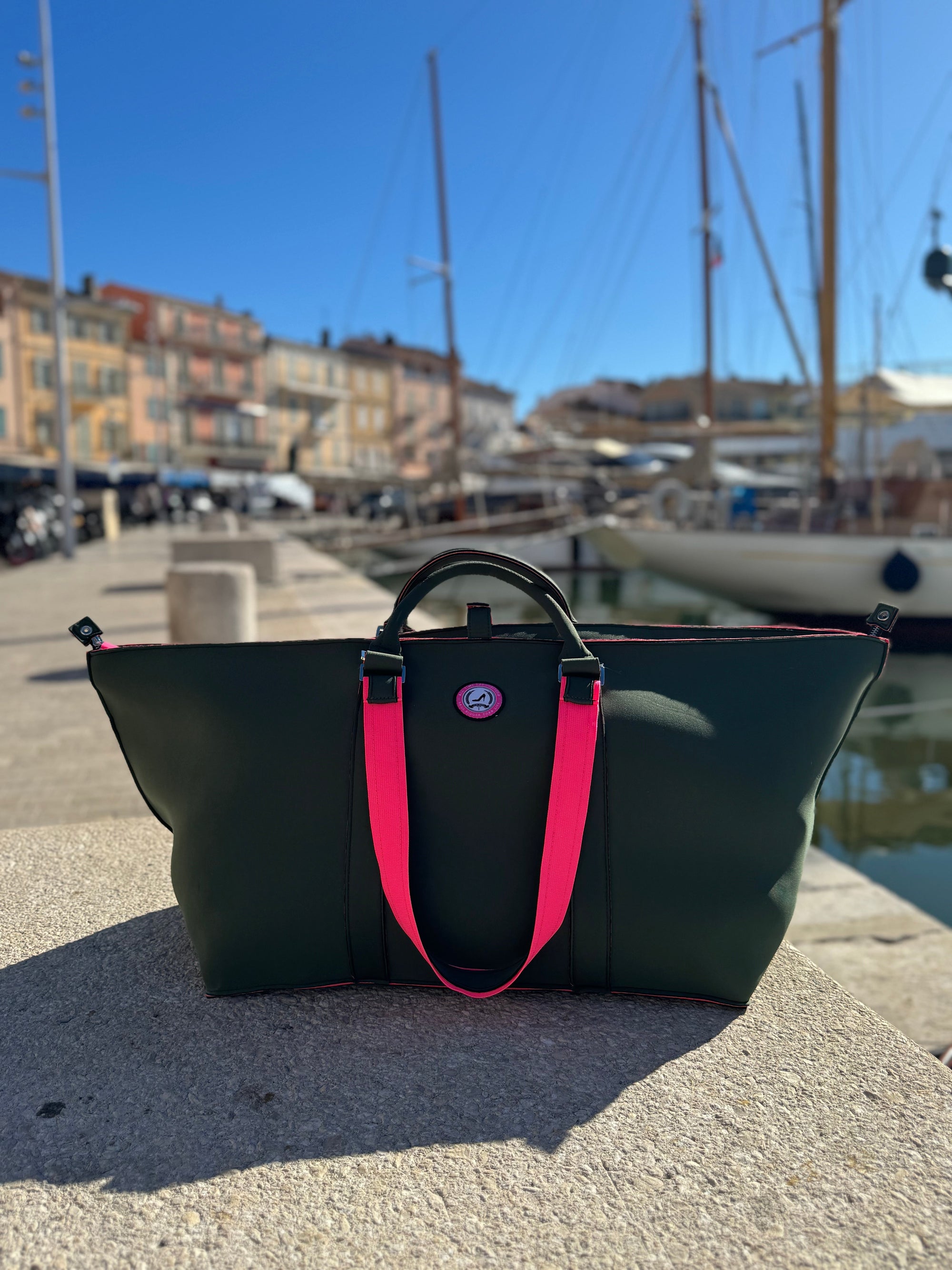 Large green & pink ST. TROPEZ tote bag