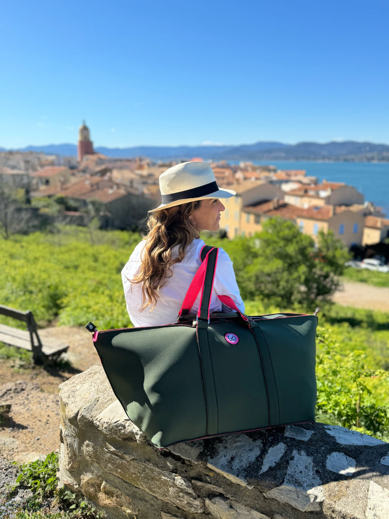 Large green & pink ST. TROPEZ tote bag