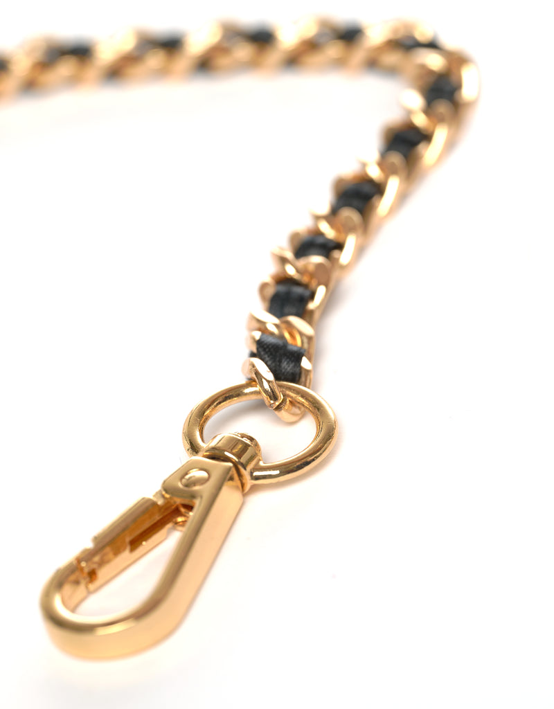 Crossbody chain strap with black vegan leather and gold chain details