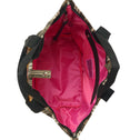 Interior of the Medium Tote Bag Galle featuring bright pink lining, full zipper closure, two inner zip pockets and an interior strap to attach your ATF Toiletry Bag.