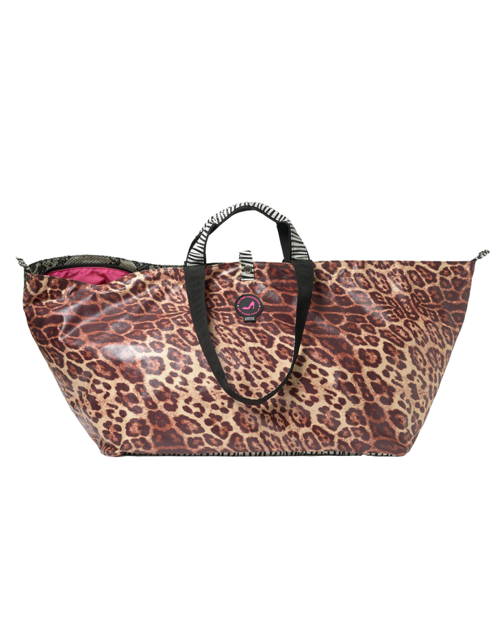 Tote bag met dierenprint, zwarte hengsels en roze binnenkant van All-time Favourites, uit de AMSTERDAM-collectie.