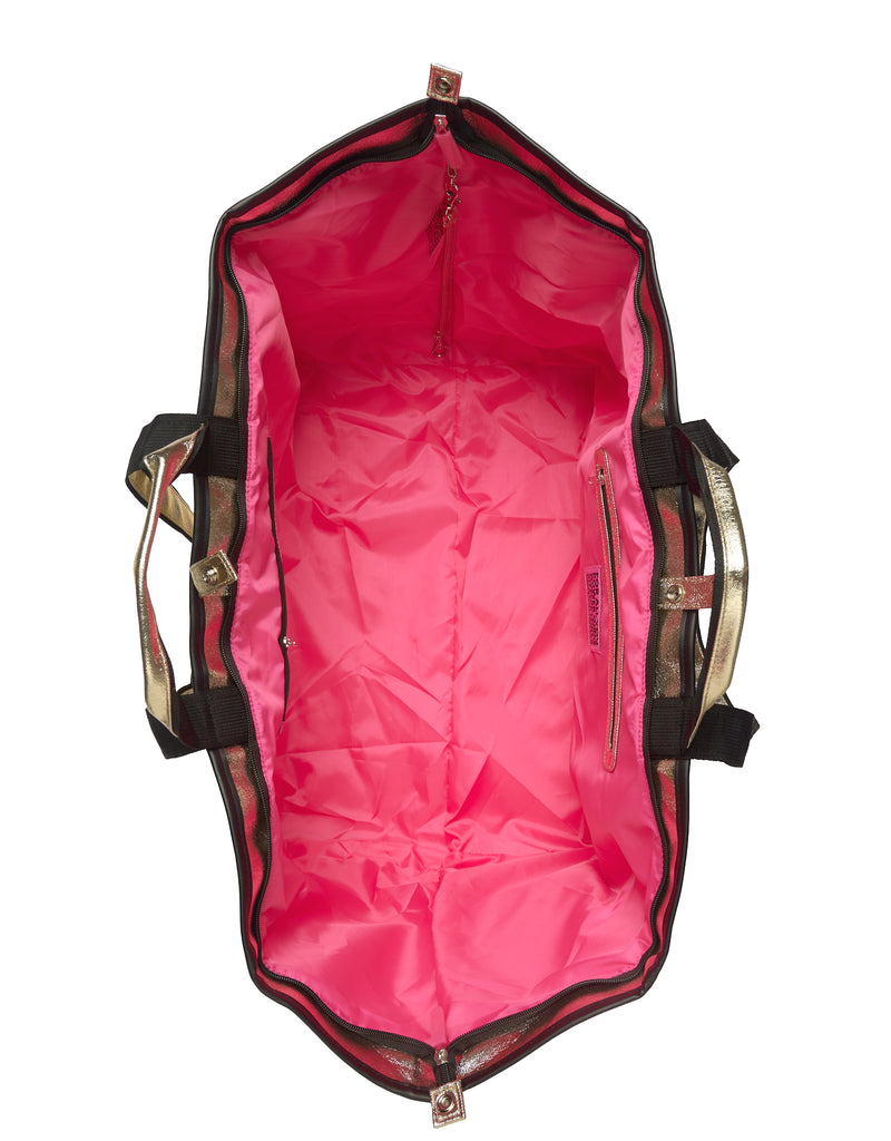 Inside view of Jaipur Tote Bag showing spacious interior, pink lining and zippered inner pocket