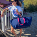 Large tote bag navy & pink PALM BEACH