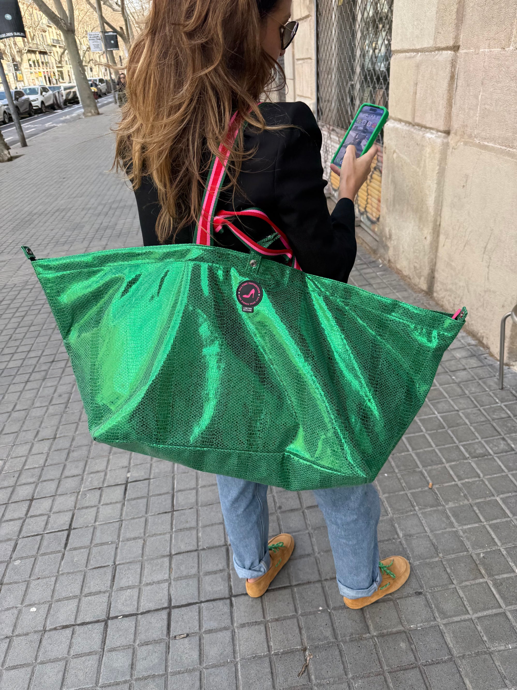 Large Tote Bag Metallic Green VENEZIA
