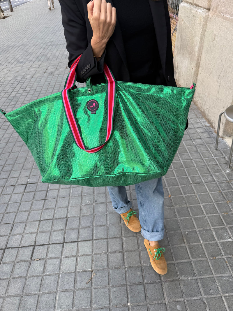 Large Tote Bag Metallic Green VENEZIA