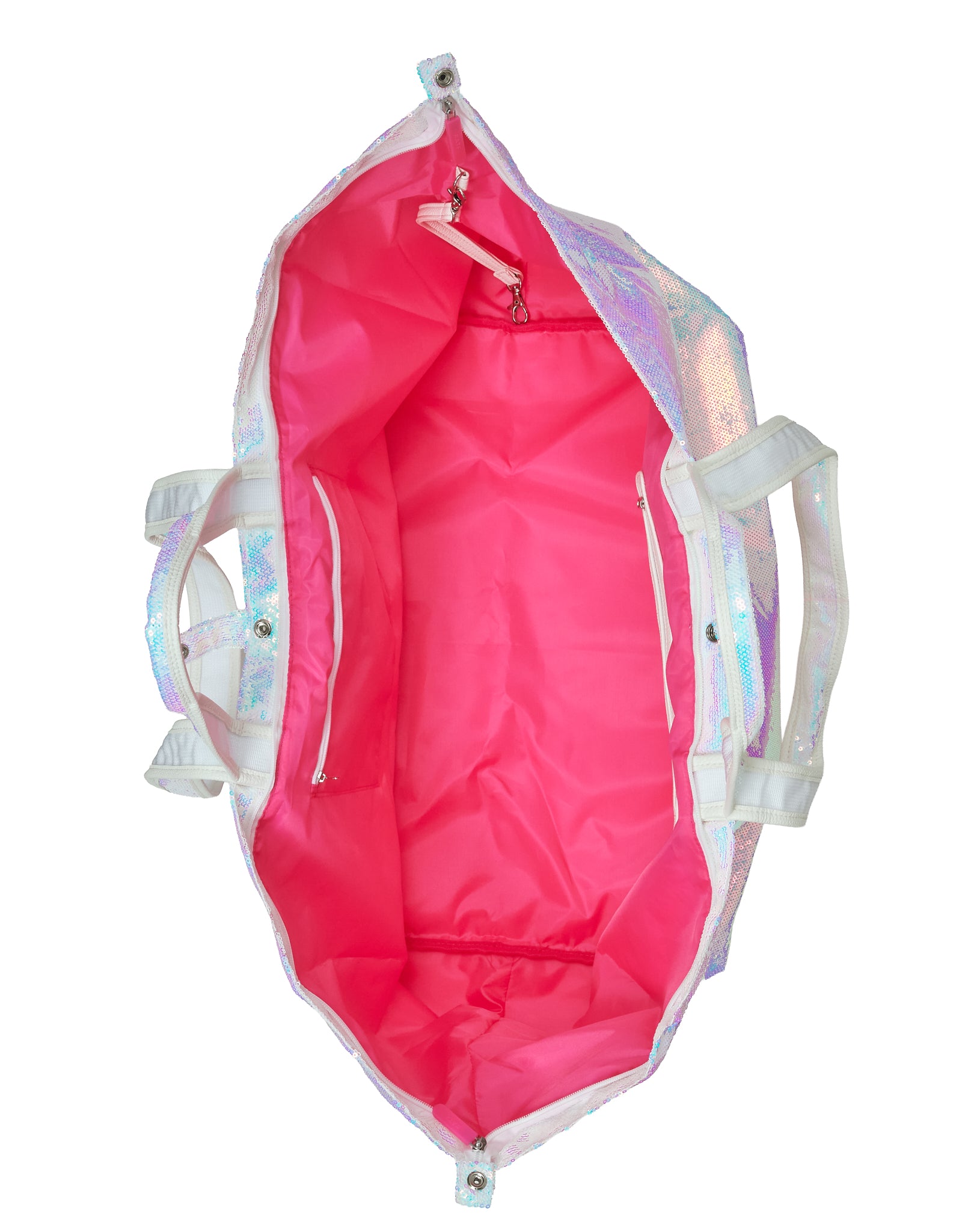 Interior of Dubai Large Tote Bag with hot pink lining, zip pocket and interior strap