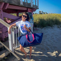 Large tote bag navy & pink PALM BEACH