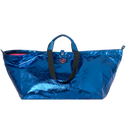Grote shopper met rits, PU metallic blauw en zwarte hengsels 