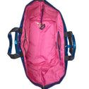 Inside large tote bag with zipper, pink lining and inner pocket, PU metallic blue