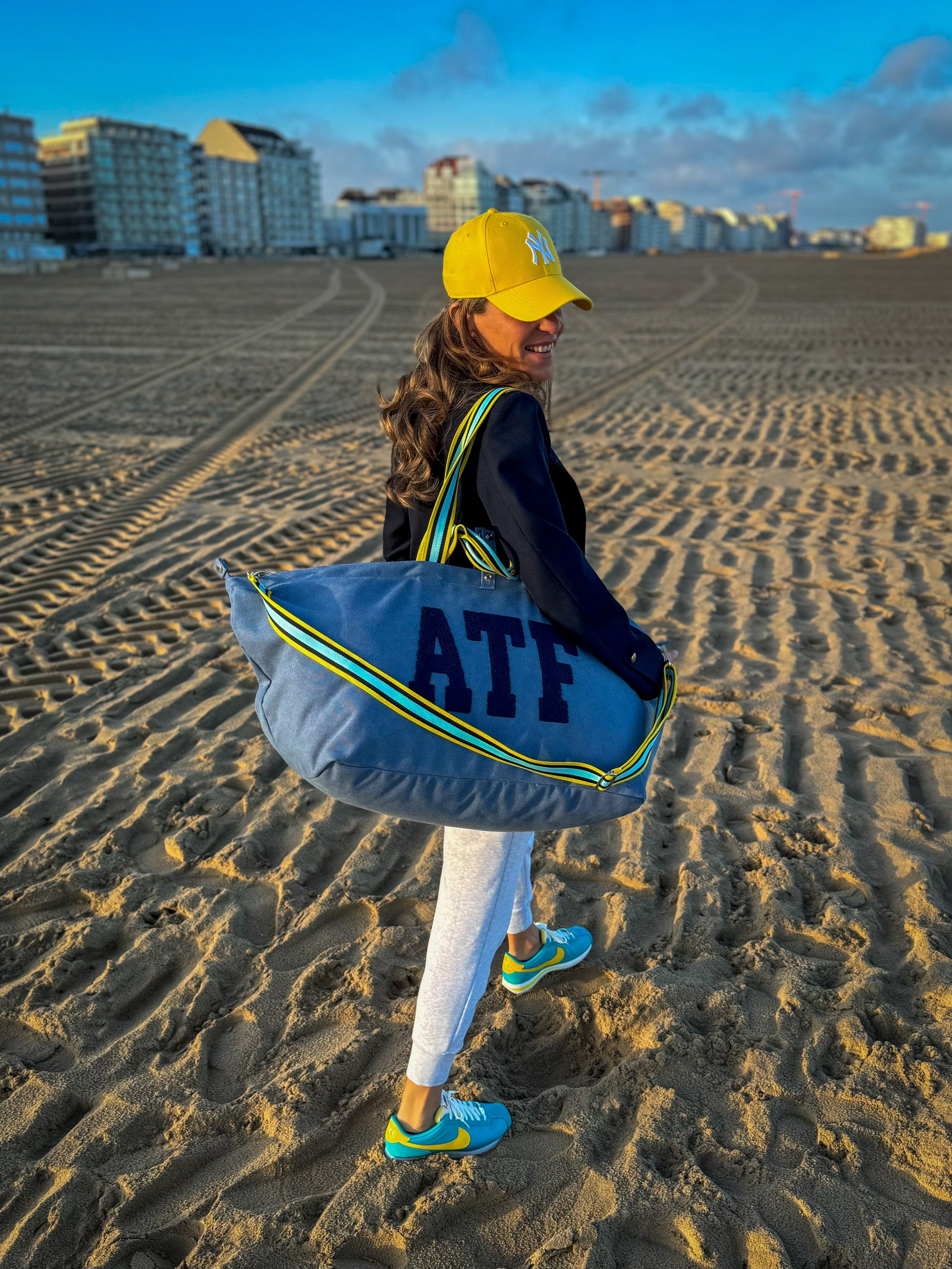 Large tote bag blue & yellow unisex KNOKKE