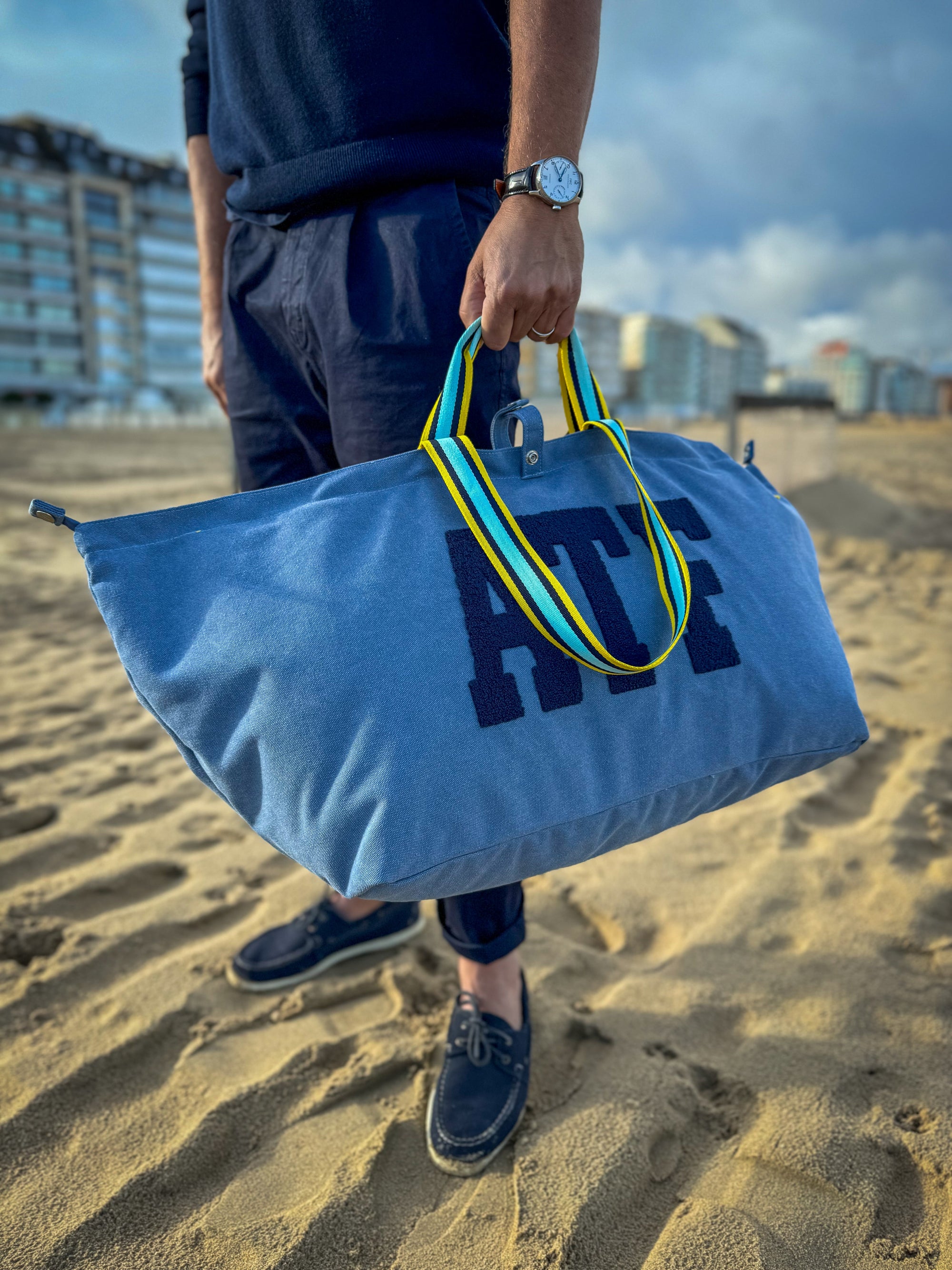 Large tote bag blue & yellow unisex KNOKKE