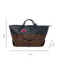 The Medium Tote Bag Black & Leopard JACKIE is a luxury shoulder bag with black vegan leather handles, bold leopard print, a pink AF charm, and measures 64 cm wide, 36 cm tall, and 24 cm deep.