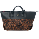 Medium sized leopard tote bag in black vegan leather with zipper