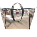 Front view of Jaipur Medium Tote Bag with zipper in champagne gold coated cotton and black handles