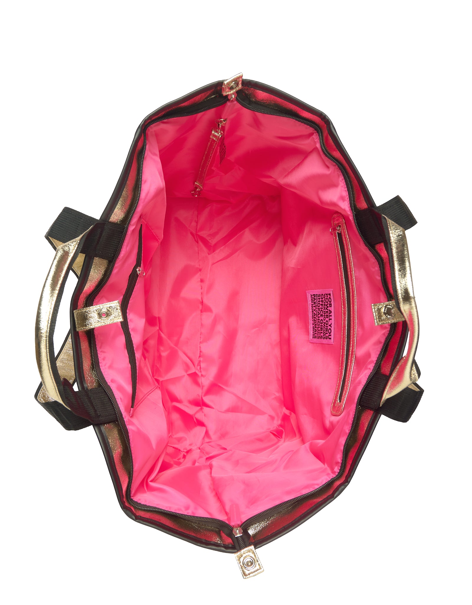 Inside view of Jaipur Tote Bag showing spacious interior, pink lining and zippered inner pocket