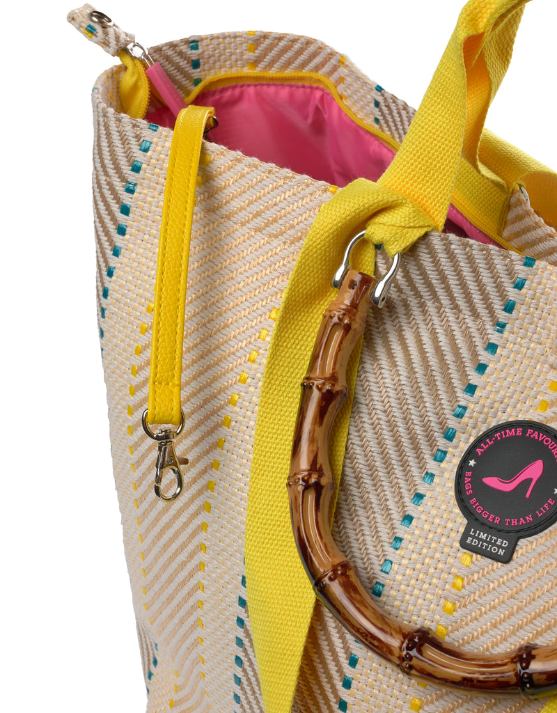 Medium Tote Bag woven yellow with zipper