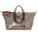 Metallic tote bag with a crocodile texture on a white background