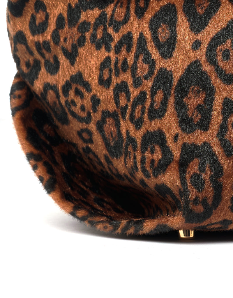 Leopard print tote bag detail in faux pony hair with protective metal studs