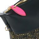 Clutch bag with zipper and pink ritspuller in black vegan leather