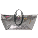 Grote shopper met rits, pailletten grijs met regenboogkleuren