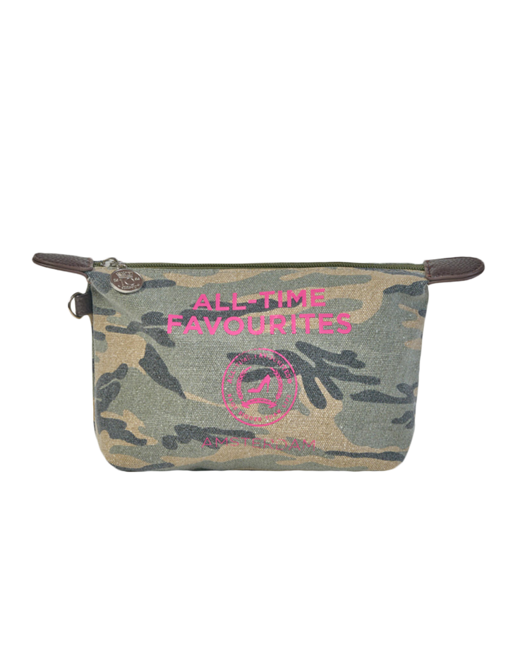 Kosmetiktasche im Camouflage-Look mit rosa Pferdemotiv, Reißverschluss, strapazierfähigem Material – stilvolle Aufbewahrung für Kosmetikartikel.