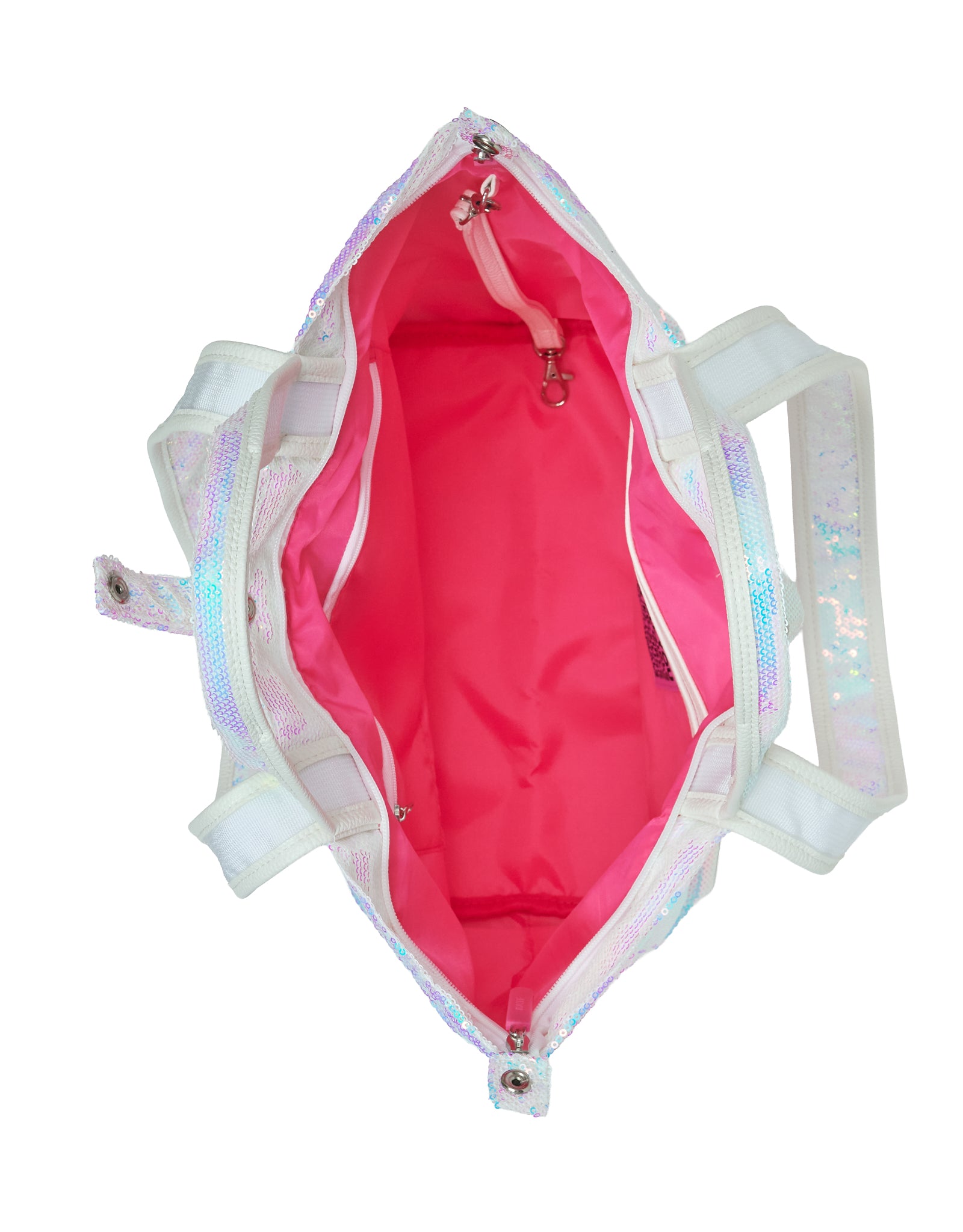 Inside view of Dubai mini shopper showing pink lining and interior strap with clip