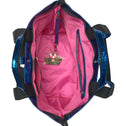Inside medium tote bag with zipper, pink lining and inner pocket, PU metallic blue