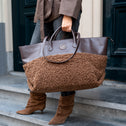 Medium Tote Bag Faux Shearling Brown GRACE
