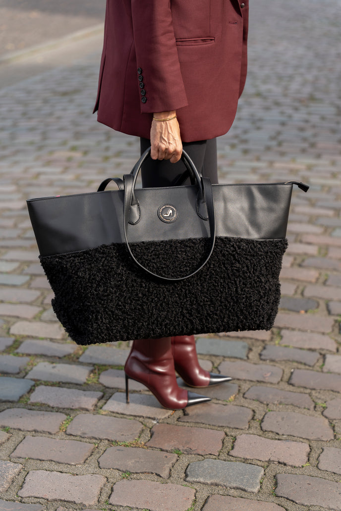 Medium Tote Bag Faux Shearling Black IMAN