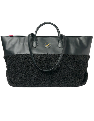 Medium Tote Bag Faux Shearling Black IMAN