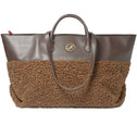 Brown shopper tote with leather trim and textured fuzzy bottom, Grace Icon Set by All-time Favourites.