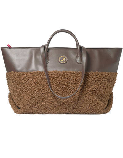 Medium Tote Bag Faux Shearling Brown GRACE