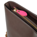 Medium brown faux shearling tote bag with gold zipper and pink pull, All-time Favourites GRACE collection.
