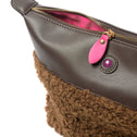 Brown faux shearling clutch pouch, vegan material, by All-time Favourites; suitable for makeup or toiletries.