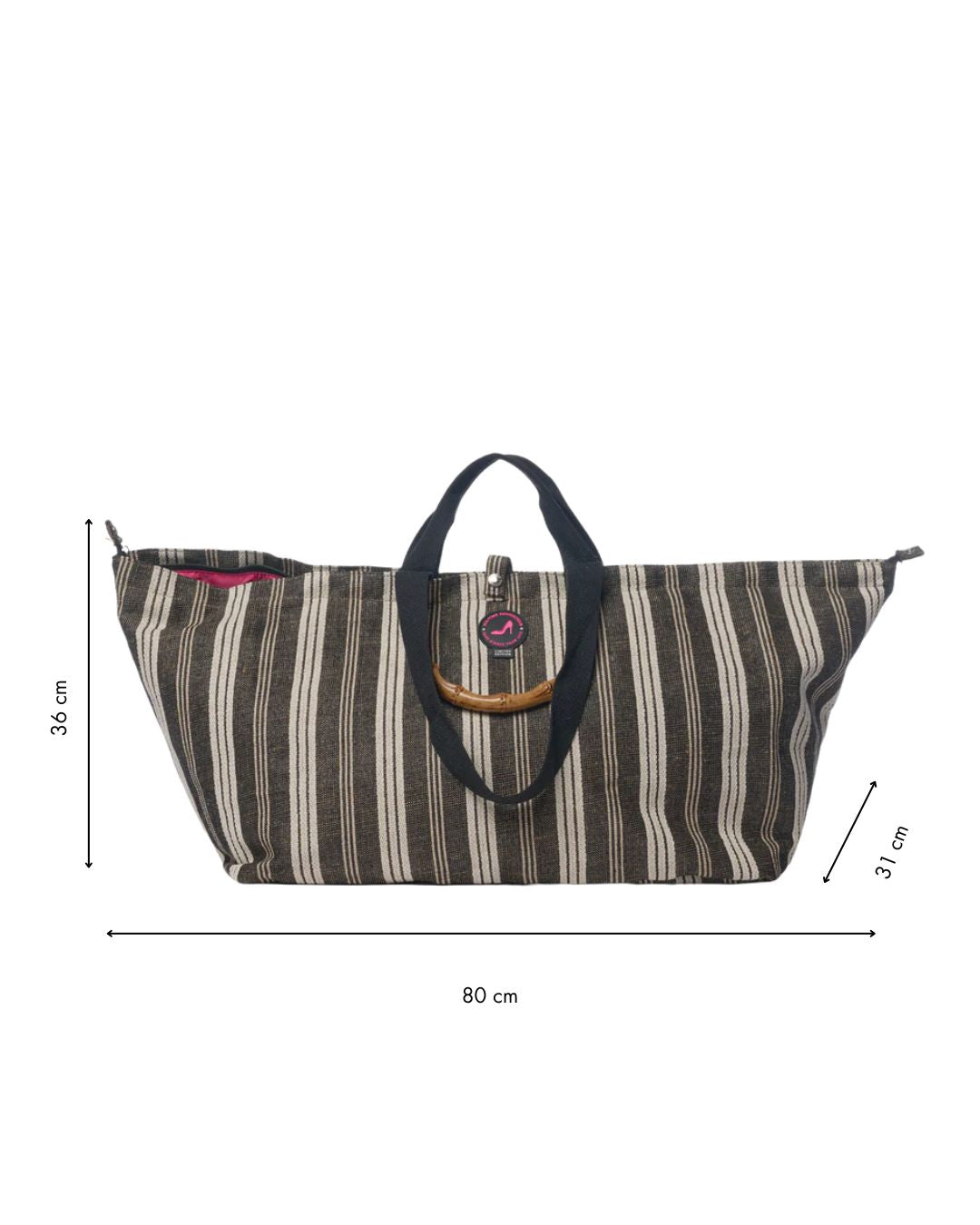 Large black and white tote bag, GALLE design, 80x36x31cm, featuring coastal-inspired pattern for premium accessory brands.