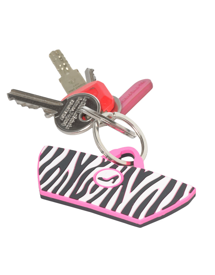 ATF Zebra-Schlüsselanhänger von All-time Favourites, schwarz-weißes Design, aus Metall, mit zwei Schlüsseln auf weißem Hintergrund.