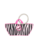 Zebra-striped mini tote keychain by All-time Favourites, black and white faux leather, handbag shape.