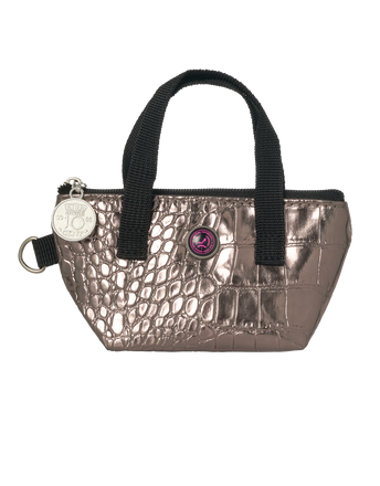 Mini metallic handbag with black handles without background