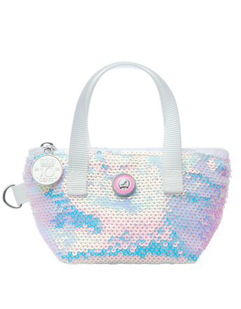 Dubai key pouch in white pearl unicorn sequins with zipper and logo detail